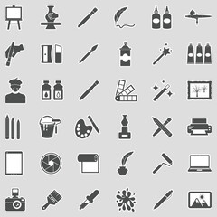 Art Studio Icons. Sticker Design. Vector Illustration.