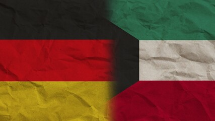 Kuwait and Germany Flags Together, Crumpled Paper Effect Background 3D Illustration