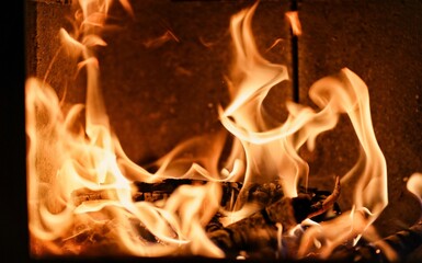 Fire in the fireplace in the vilage house