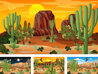 Different desert forest scenes with animals and plants