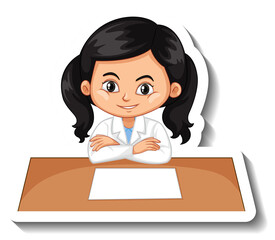 Cartoon character sticker with a girl in science gown