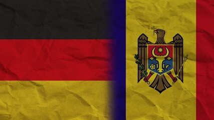 Moldova and Germany Flags Together, Crumpled Paper Effect Background 3D Illustration