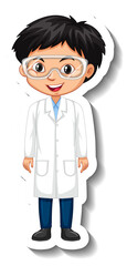 Obraz premium Cartoon character sticker with a boy in science gown