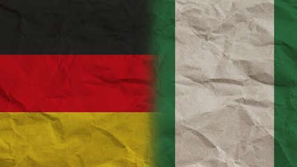 Nigeria and Germany Flags Together, Crumpled Paper Effect Background 3D Illustration
