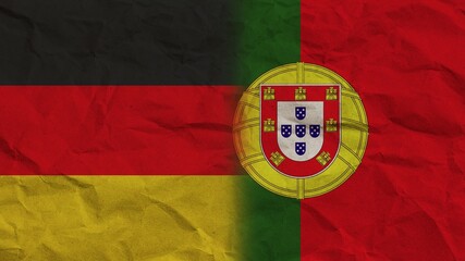 Fototapeta premium Portugal and Germany Flags Together, Crumpled Paper Effect Background 3D Illustration