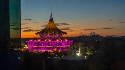 Fototapeta premium Three Iconic buildings at sunset, Kuching Sarawak