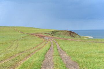 Fototapeta na wymiar Path to the Cape Kharantsy in Olkhon island, Russia