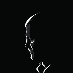 Portrait of a man. Vector illustration. Silhouette black-and-white image. contour lighting