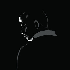 Portrait of a man. Vector illustration. Silhouette black-and-white image. contour lighting