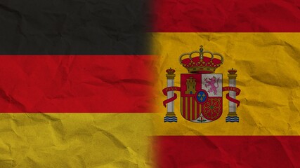 Spain and Germany Flags Together, Crumpled Paper Effect Background 3D Illustration