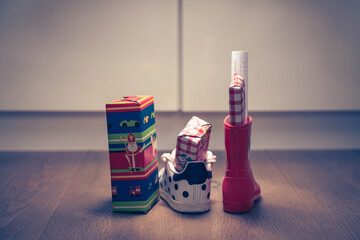 Sinterklaas feest, children put down the shoe, early in the morning, typical Dutch party tradition, get presents, sweets and a letter in your shoe, (put the shoe down) December 5, Santa claus, 