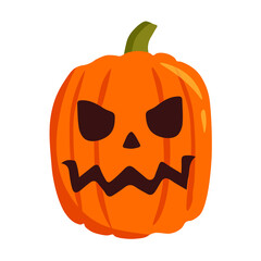 Vector Halloween pumpkin in cartoon style isolated on white background. Orange pumpkin with smile for your design for the holiday Halloween.