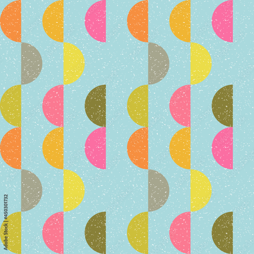 Poster modern vector abstract seamless geometric pattern with semicircles and circles in retro scandinavian