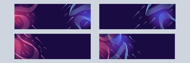Abstract tech geometrical wide banner background. Abstract technology concept. Shiny light, wavy line stripes, high computer color background. Vector illustration 