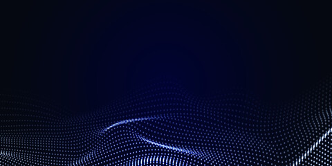 Abstract blue dots background.Array of glowing dots waveform.Floating wave particles