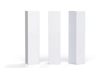 Tall thin carton packaging mock-up with shadow and reflection on multi angle