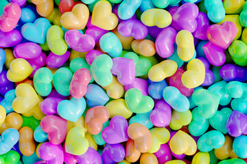 LGBTQ。カラフルなたくさんのハート。3Dレンダリング