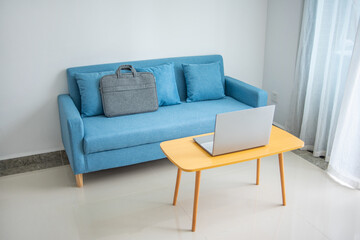 Fototapeta na wymiar Living room sofa and laptop home office concept illustration