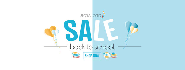 Back to school sale banner. Modern minimal design for Sales. Flat vector illustration.