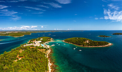 Red island near by Rovinj city in Croatia. Croatian name is Otocic Maskin. It has a hotel,...