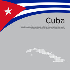 Obraz na płótnie Canvas Abstract waving flag, mosaic map of cuba. Creative background for patriotic holiday card design. National cuban poster. Cover, banner in state colors of cuba. Vector flat design, template