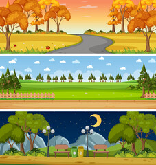 Set of three different nature horizontal scenes