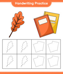 Handwriting practice. Tracing lines of Oak Leaf and Book. Educational children game, printable worksheet, vector illustration