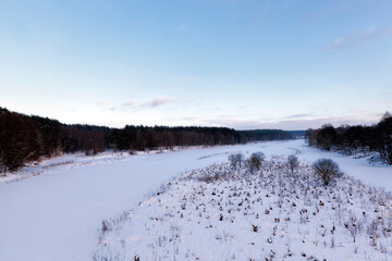 frozen water in the river during frosts