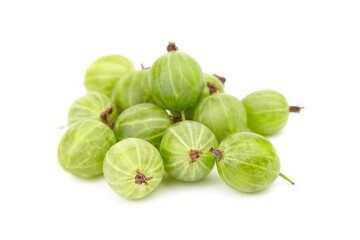 Gooseberry isolated on white background. Heap of green berries. Fresh gooseberry