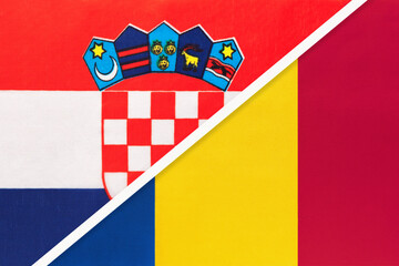 Croatia and Romania, symbol of country. Croatian vs Romanian national flags
