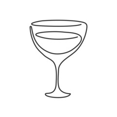 One line drawing vermouth or martini glass on white background. Wine. Cartoon graphic sketch for celebration design. Continuous line way. Hand drawn party drinks concept. Freehand drawing style