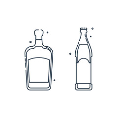 Bottle liquor beer line art in flat style. Restaurant alcoholic illustration for celebration design. Design contour element. Beverage outline icon. Isolated on white background in graphic style