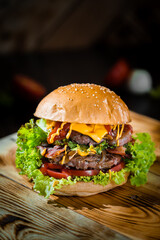 fast food close-up shot of delicious double beef patty burger 