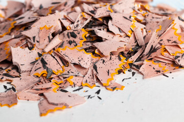 garbage after preparing and sharpening pencils of black color