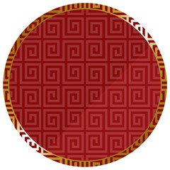 円形のフレーム　レッド＆ゴールド　全面に雷紋