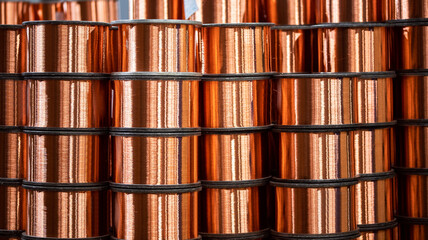 Copper wire cable production in coils, metal steel industrial plant