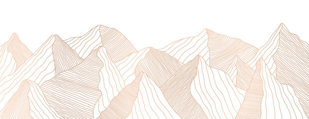 Golden mountain landscape of wavy lines. Vector background with mountain ranges - obrazy, fototapety, plakaty