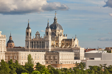 La almudena cathedral and Royal palace in Madrid, Spain - obrazy, fototapety, plakaty