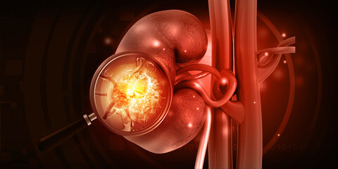 Acute pyelonephritis, kidney infection. 3d illustration.