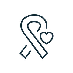 Cancer Ribbon with Heart Line Icon. Support and Solidarity for Hiv and Cancer Patient Linear Pictogram. Awareness Symbol Outline Icon. Editable Stroke. Isolated Vector Illustration