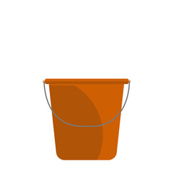 Bucket with soap suds and mop with cloth for floor. 