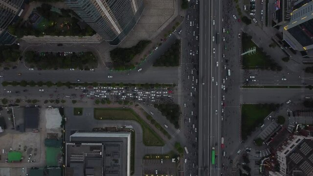 night streets of Hanoi taken from a quadcopter. Vietnam