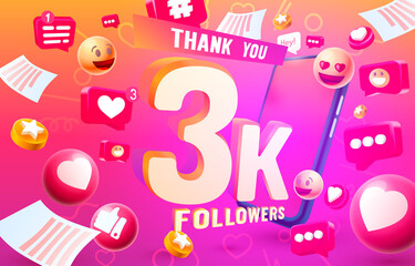 Thank you followers peoples, 3k online social group, happy banner celebrate, Vector