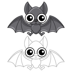 Forest animal for children coloring book. Funny vampire bat in a cartoon style. Trace the dots and color the picture