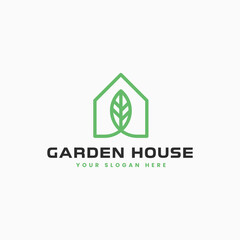 Simple and minimalist Garden House logo design, combination of home and leaf for Gardening real estate building business logo design 