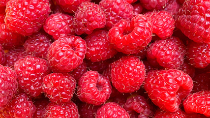 Texture background from a large number of raspberries.