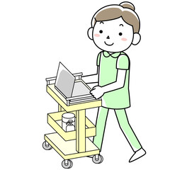 回診用のワゴンを押す看護師