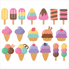 Set of sweets. Ice cream and cupcakes on a white background