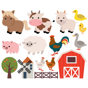 Farm animals on white background. Agriculture.