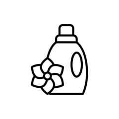 Bottle of fabric softener, cleaner, detergent thin line icon. Plastic bottle with flower. Modern vector illustration.